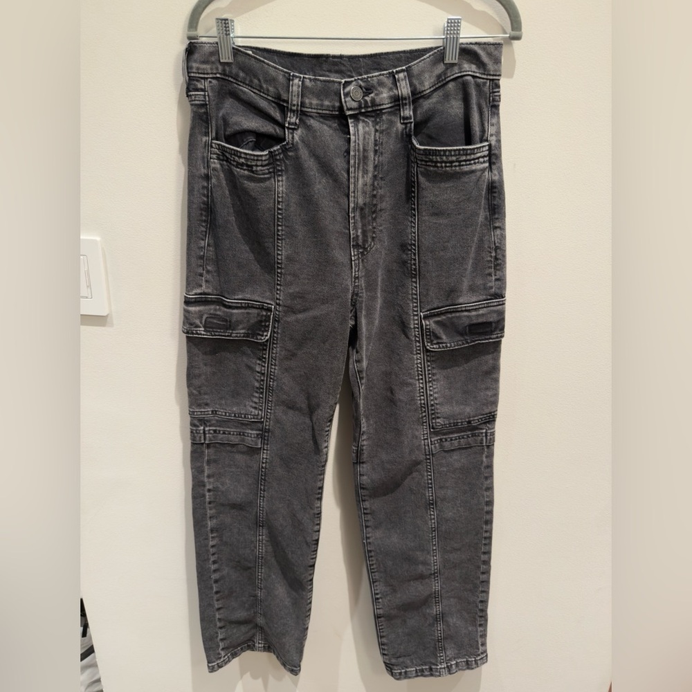 Gap Gray Acid Wash Cargo Jean Pants Size 8R 29 Women’s
